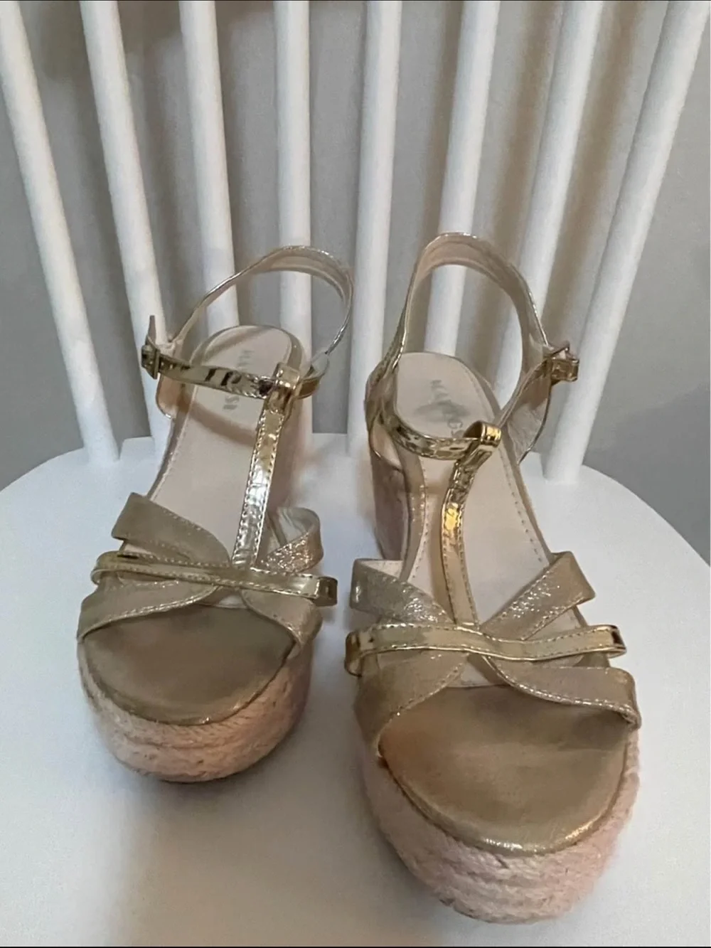 Metallic Gold Wedge Sandals for Women - Espadrille Platform